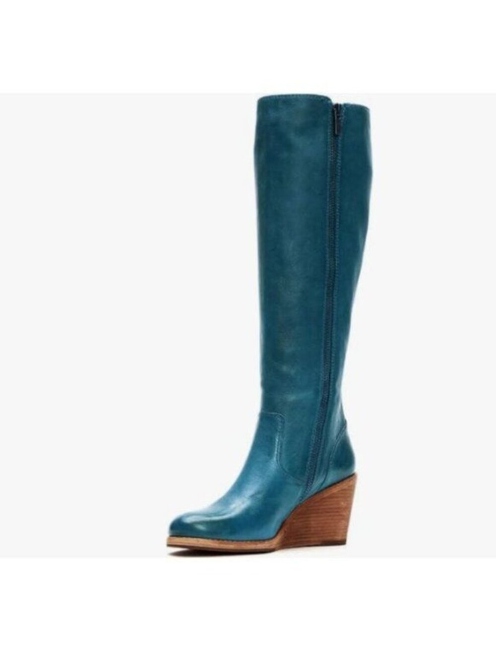Blue Women Comfortable Side Zipper Wedge High Heel Point Toe Fancy Ladies Boot